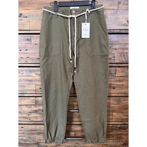 L.T.J. Letter To Juliet Women's Crop Zip Ankle Utility Joggers in Moss Sz L NWT